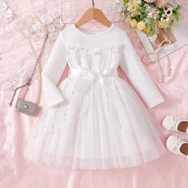 L00106亚马逊跨境童装白色网纱礼服裙女童网纱公主裙蓬蓬裙