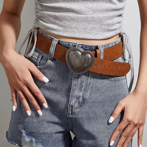 European and American style spicy girl daily brown texture niche needle buckle belt special printed pattern batch belt universal for men and women 