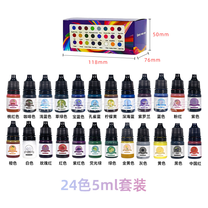 Pigmento Líquido para Resina Epoxi 24 Colores 5ml para Colorear Artesanías y Pegamento UV