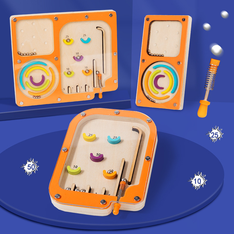 Children's Wooden Fun Ejection Pinball Machine Pinball Maze Game Machine Baby Parent-child Interactive Educational Toy