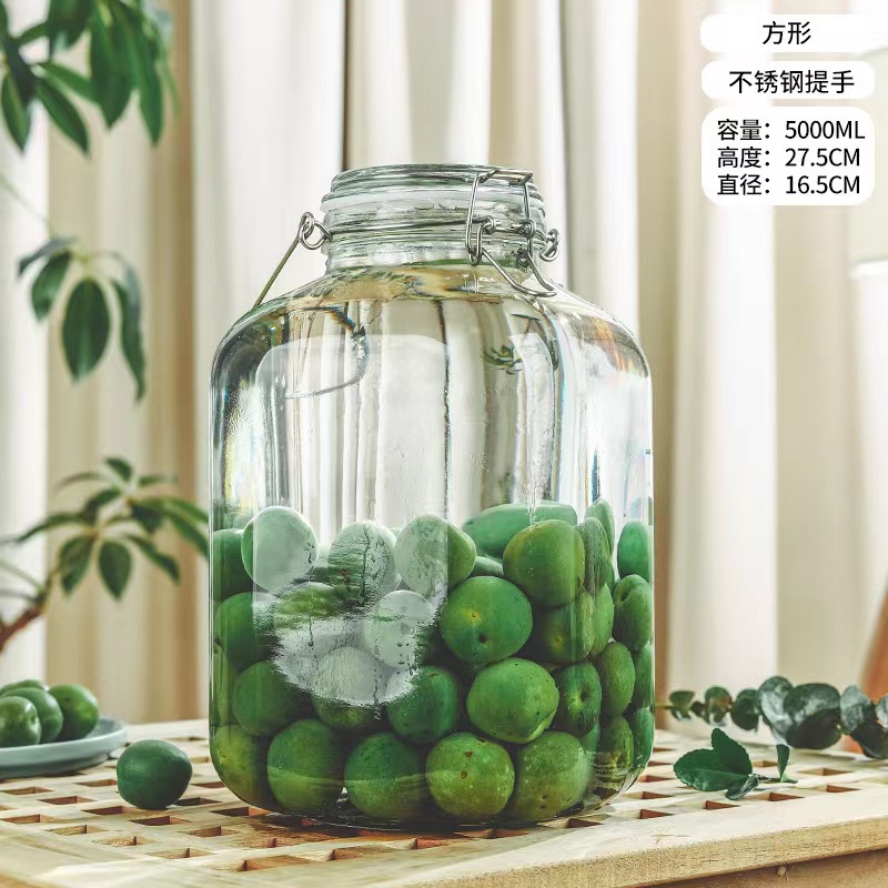 Botella de vidrio de remojo de licor, botella de remojo de licor de ciruela verde, botella de cerveza, botella de cierre de vidrio con mango de grifo