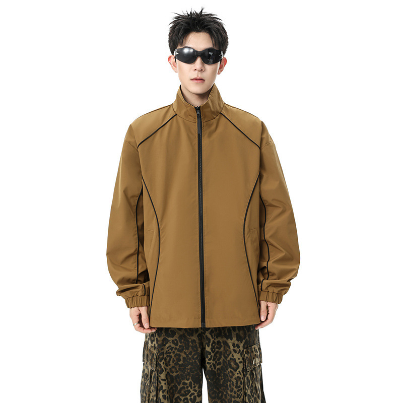 Reversible American Stand-Up Collar Silhouette Jacket for Boys Spring New Loose Design Flight Work Jacket