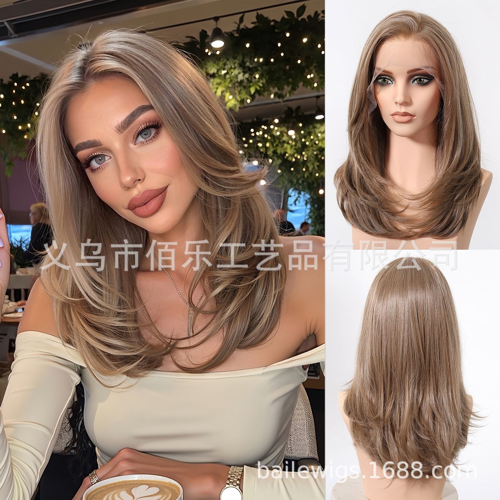 Gran área de encaje pelucas 13 * 6 capas doradas de cabello largo recto cubierta de cabeza europea y americana spot wiglace transfronterizo image 11