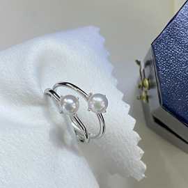 素圈海水AKOYA珍珠戒指5-6mm 女简约时尚百塔开口食指戒 轻奢优雅