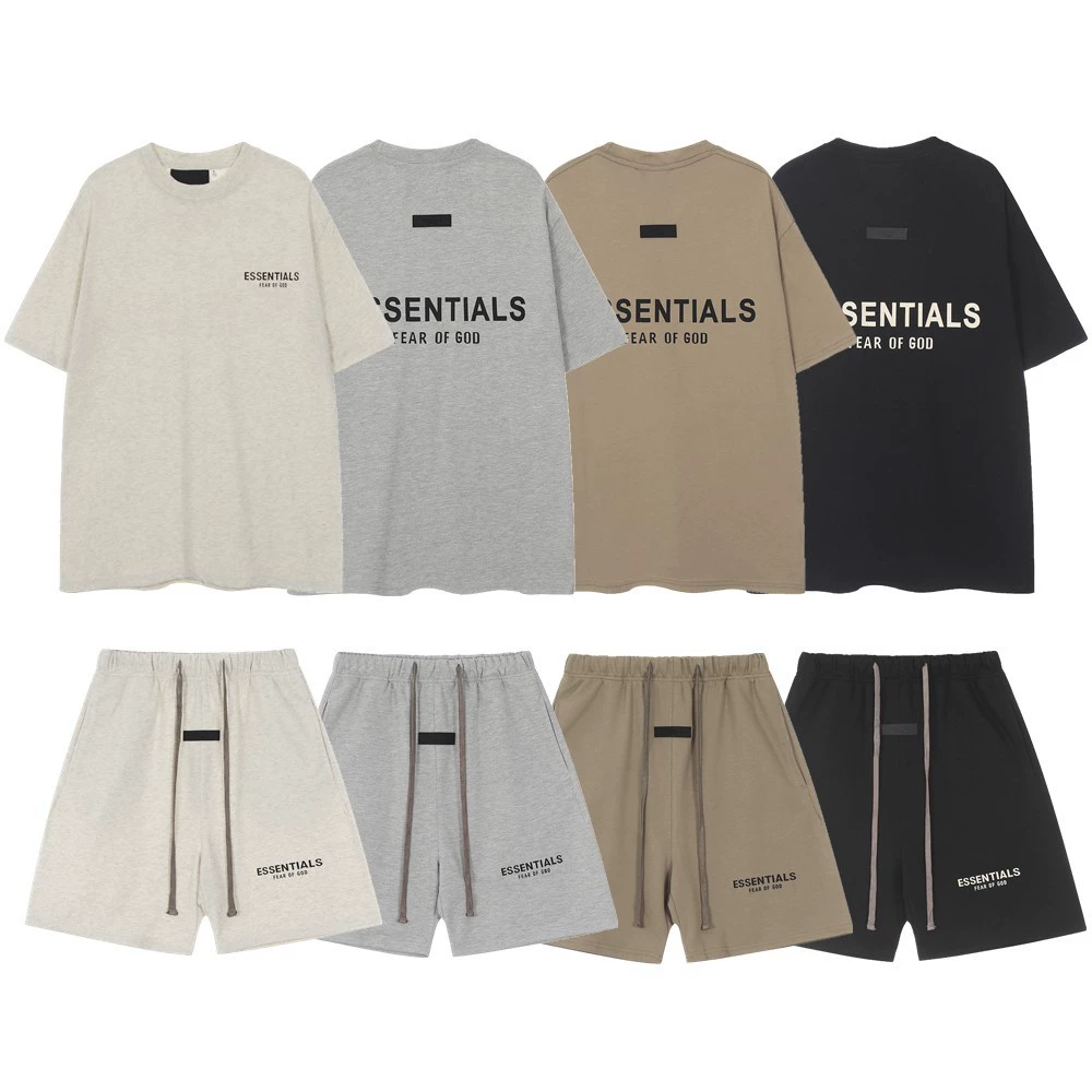 FOG двойная линия ESSENTIALS стерео силиконовые буквы флокировка с короткими рукавами высокая улица повседневные спортивные шорты для мужчин и женщин