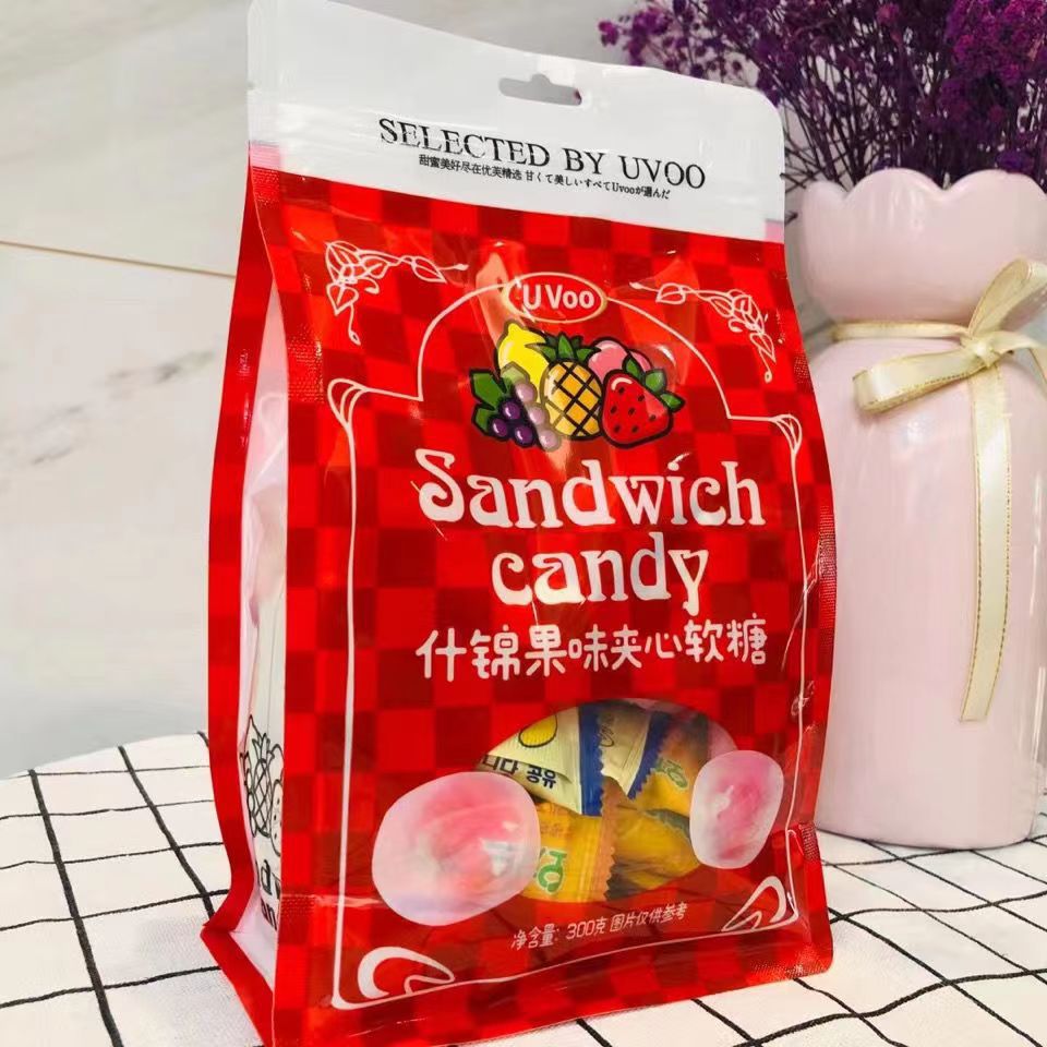 UVOO Assorted Fruit Flavored Filled Gummies with Bursting Center, Bulk Rubber Candies, Juice QQ Candies, Online Trendy New Year Snacks