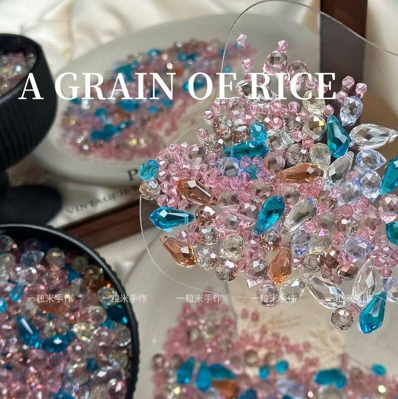 [Rose and Bird] Pink Blue Dreamy Crystal Water Drop Shaped Beads DIY Bracelet Necklace Material Accessories