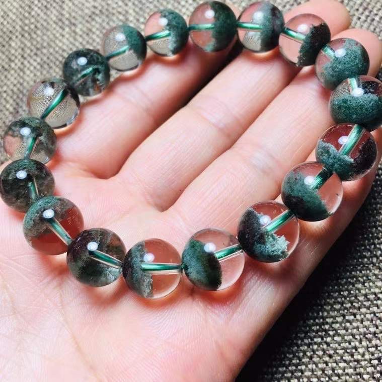 巴西绿幽灵聚宝盆满天星手链晶体通透微红皮|ms