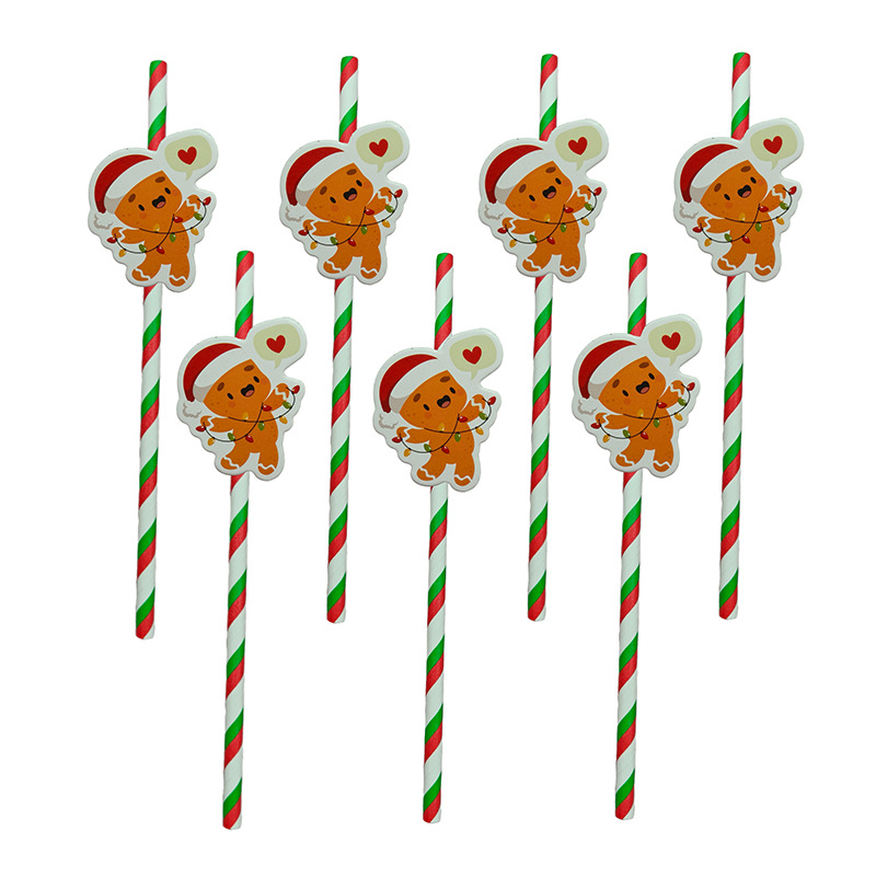 Papel de fiesta de Navidad transfronterizas temática de Navidad desechable postre cóctel de paja decoración
