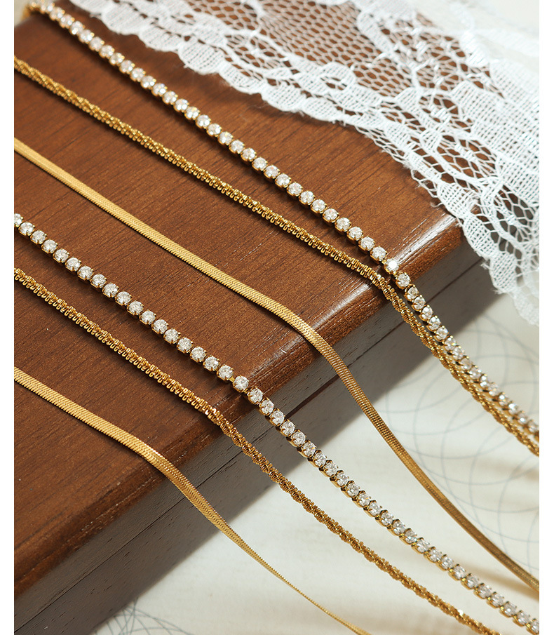 Fashion Solid Color Titanium Steel Plating Inlay Zircon Layered Necklaces 1 Piece