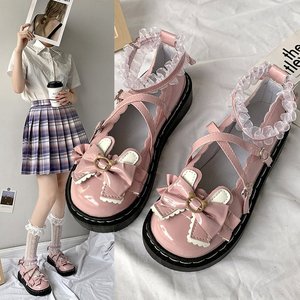 Japanese lolita small leather shoes Gothic style shoes young Girls designer shoes bowknot student flat shoes