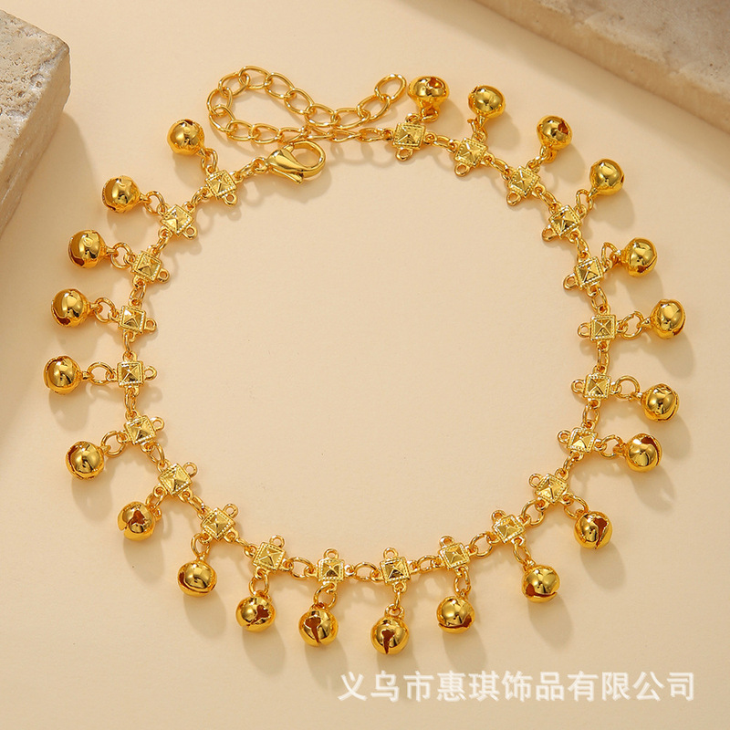 Summer New Style Gold-Plated Tassel Bell Charm Anklet Beach Style Ankle Chain Cross-Border Hot Selling Anklet Jewelry Batch