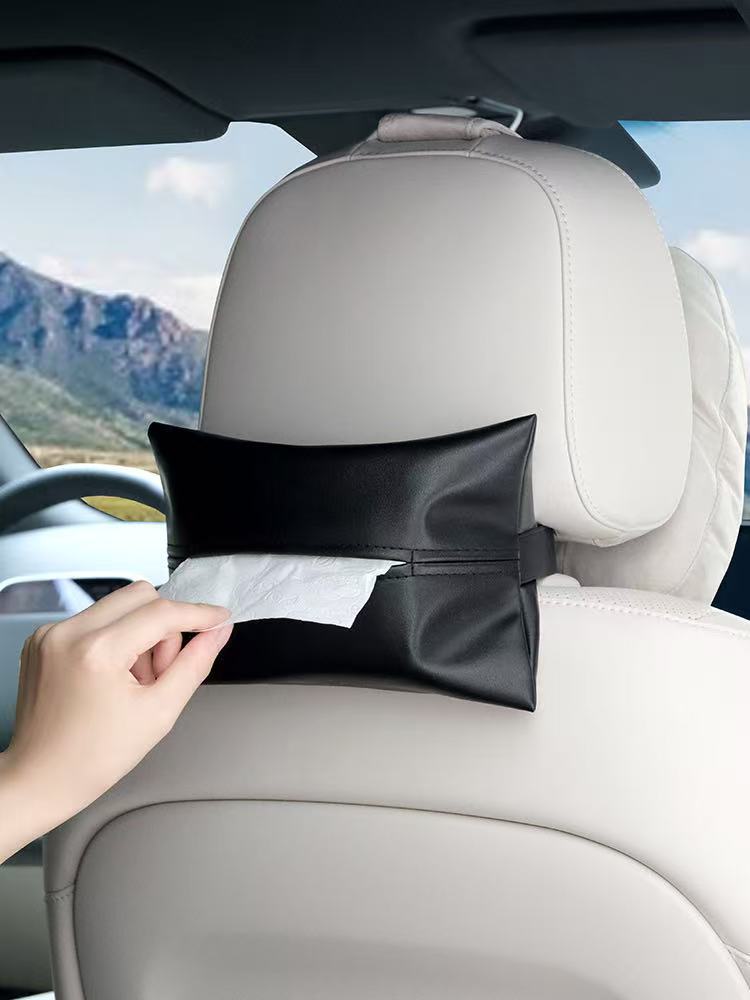 Leather Tissue Box, Leather Tissue Storage, Car Seat Strap, Car-Mounted Invisible Tissue Box