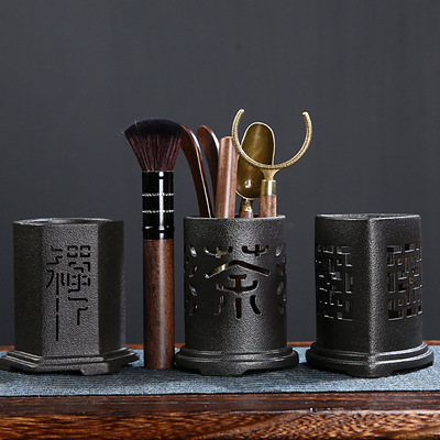 Tea ceremony Liujunzi ceramics Hollow Storage bin Ebony Clamp Tea Make tea tool suit Five-piece