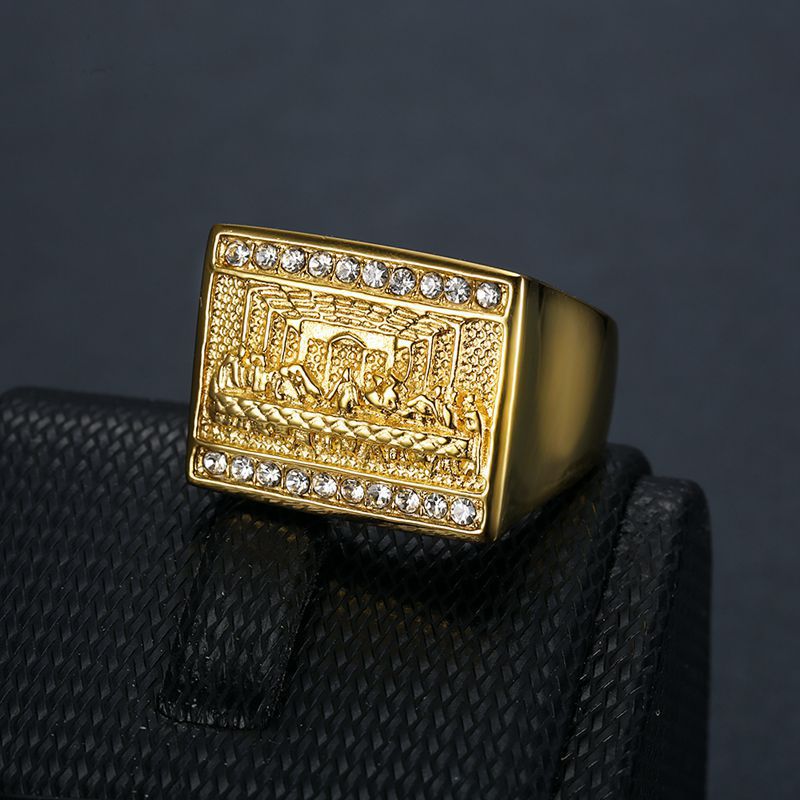 Square trend ring hip-hop style with zircon