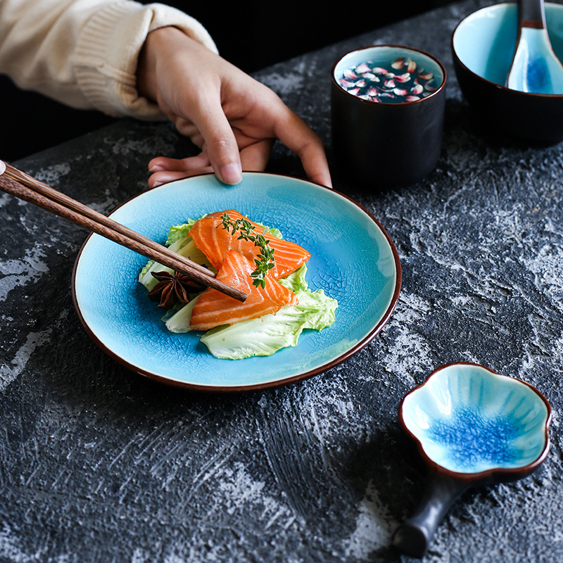 Grieta de hielo de estilo japonés comida de una sola persona vajilla de mesa de cerámica traje a juego tazón plato cuchara taza cena plato hotel restaurante suministros