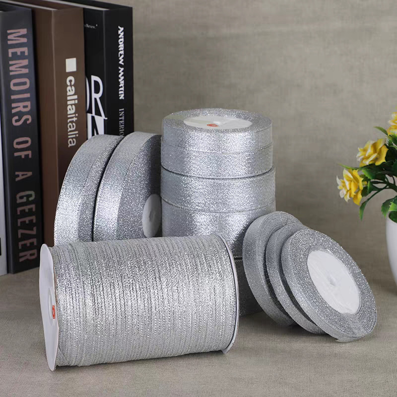 银色礼品包丝带烘琣装饰DIY蝴蝶结小花辅料银丝带鲜花绑扎葱丝带