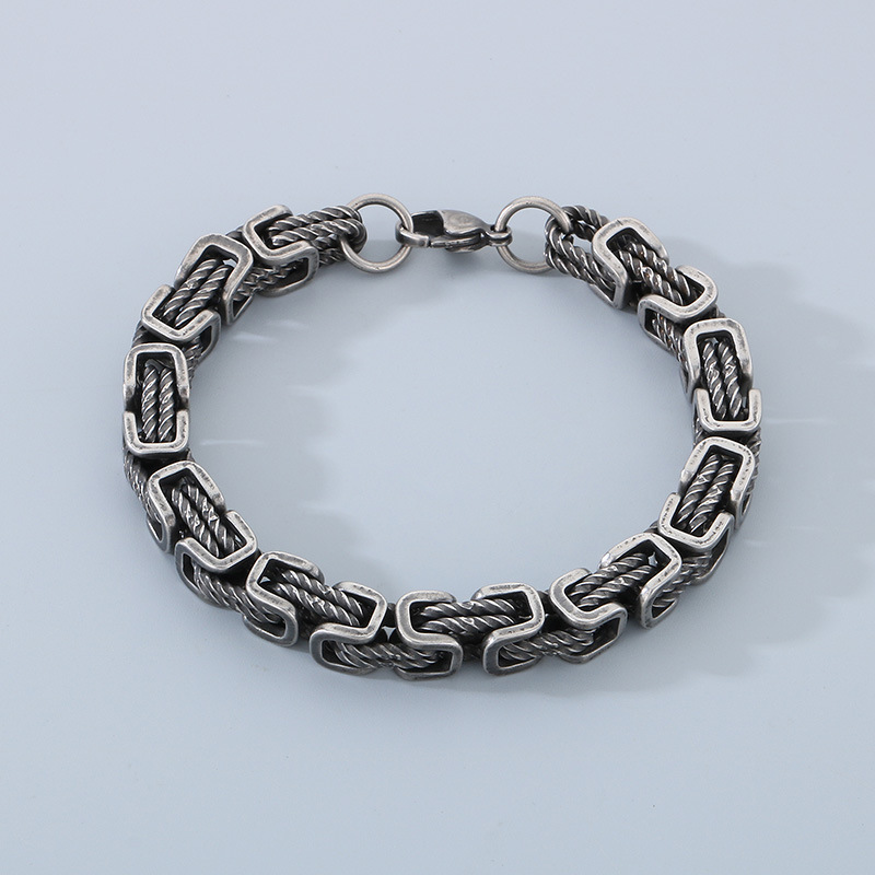 European and American Boiled Black Fashionable Back Chain Bracelets, Retro Simple Byzantine Twist Handmade Chain Titanium Steel Men's Bracelets