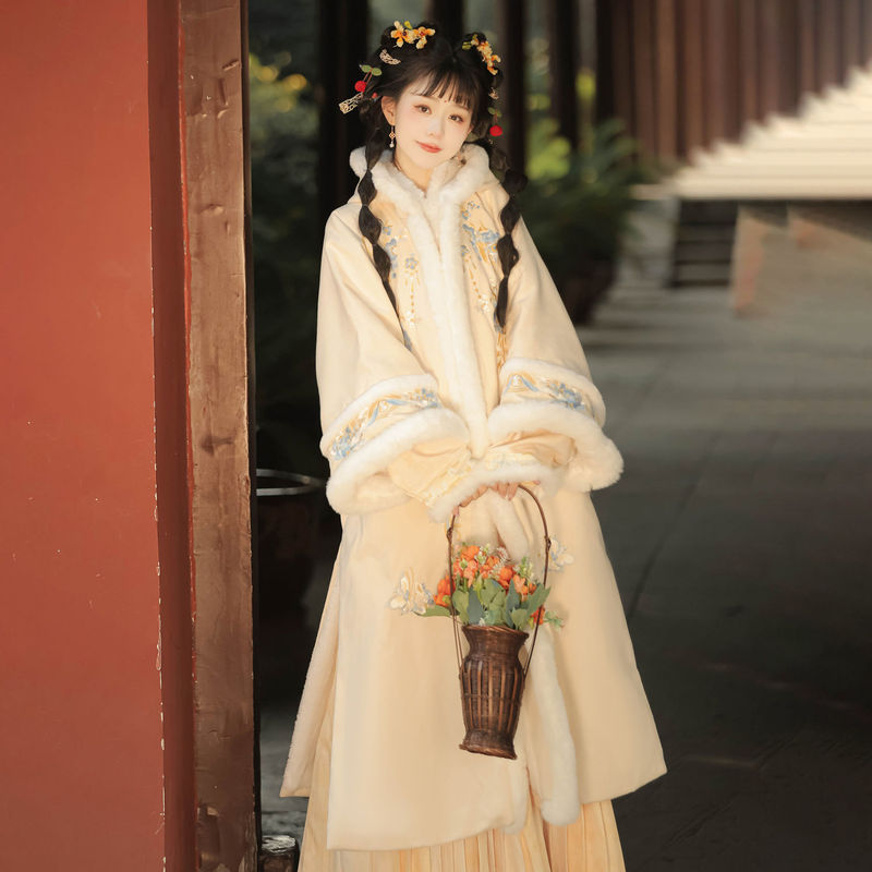 Original Hanfu Women's Song-made Pair fleece-lined Thickened Hooded Long Folded Skirt 2024 New Autumn and Winter Daily Ancient Clothes Original Hanfu Women's Song-made Pair fleece-lined Thickened Hooded Long Folded Skirt 2024 New Autumn and Winter Daily Ancient Clothes