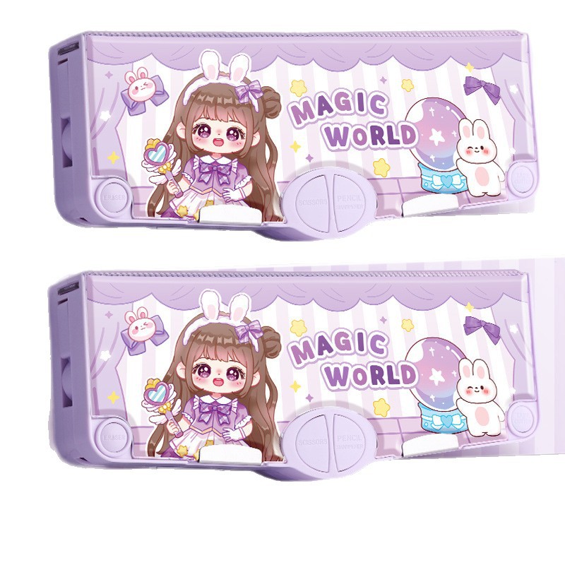 Caja de almacenamiento avanzada de plástico para niños Caja de papelería de dibujos animados creativa multifuncional caja de lápices de gran capacidad para estudiantes de primaria