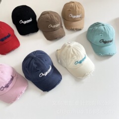春夏水洗いコットン破れ穴アメリカ刺繍アルファベット子供帽子日除けカジュアルハンチング