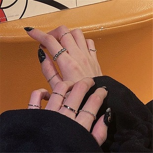 8 ring women's fashion personality ins, tide retro finger ring, cold wind, Japanese style light luxury net red tail ring handdress