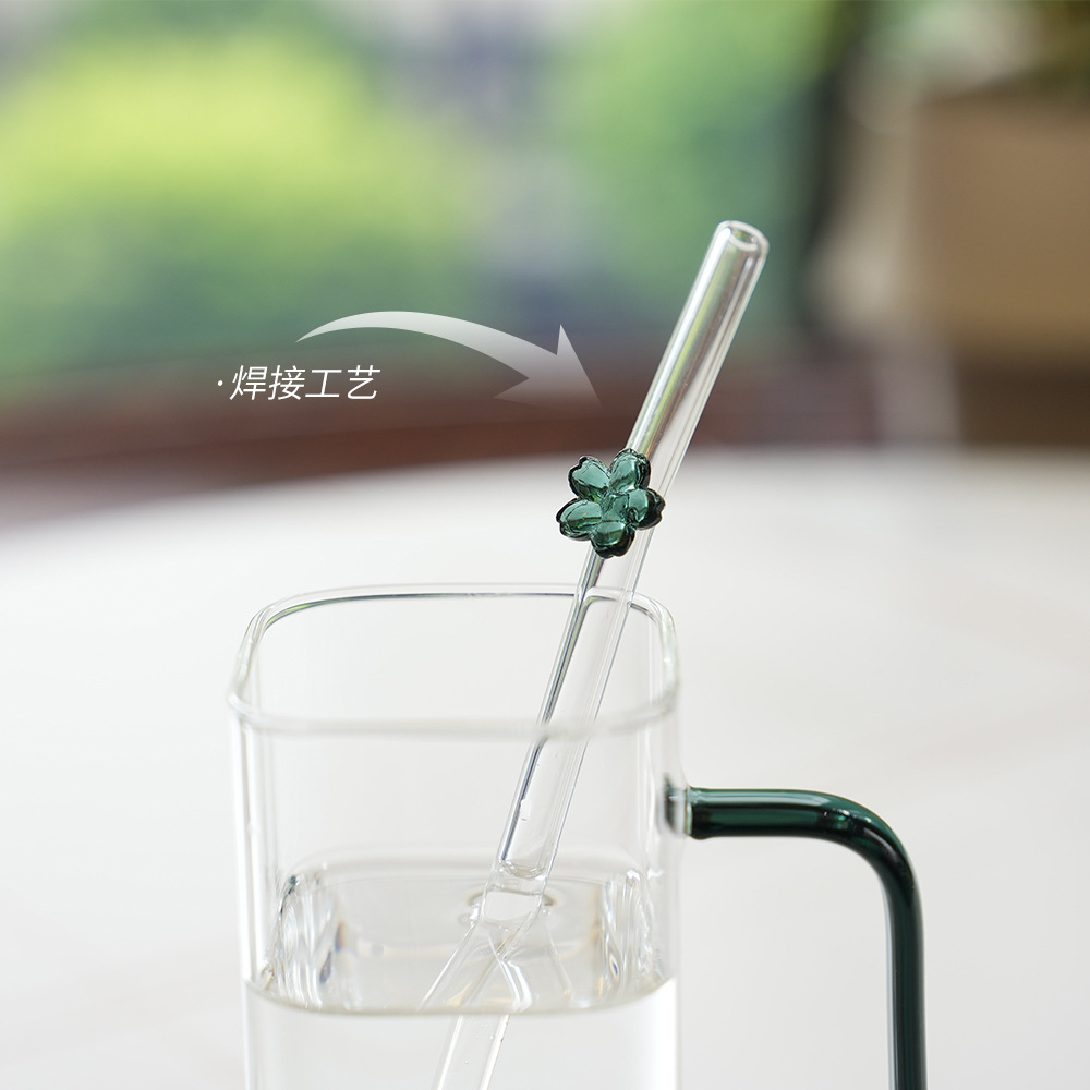 Pajita de vidrio de flores de color creativo jugo de leche resistente al frío y al calor pajita de flores pequeñas pajita no desechable