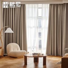 新款隔热全遮光窗帘卧室防晒纯色跨境成品窗帘亚麻遮光窗帘布