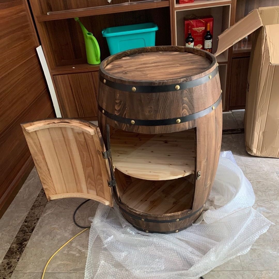 Trendy wine barrel storage cabinet, oak wine cabinet with doors, decorative wooden wine barrel, red wine barrel, beer barrel for wineries and bars