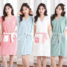 一体式珊瑚绒浴裙可穿可裹浴巾加大强吸水绑带浴巾女士浴袍专用