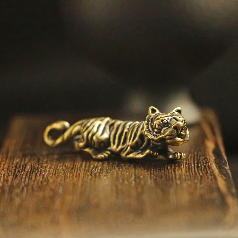Three-Dimensional Twelve Zodiac Signs Tiger Brass Zodiac Tiger Keychain Tiger Pendant Imitation Bronze Tourist Area Stall Small Commodities