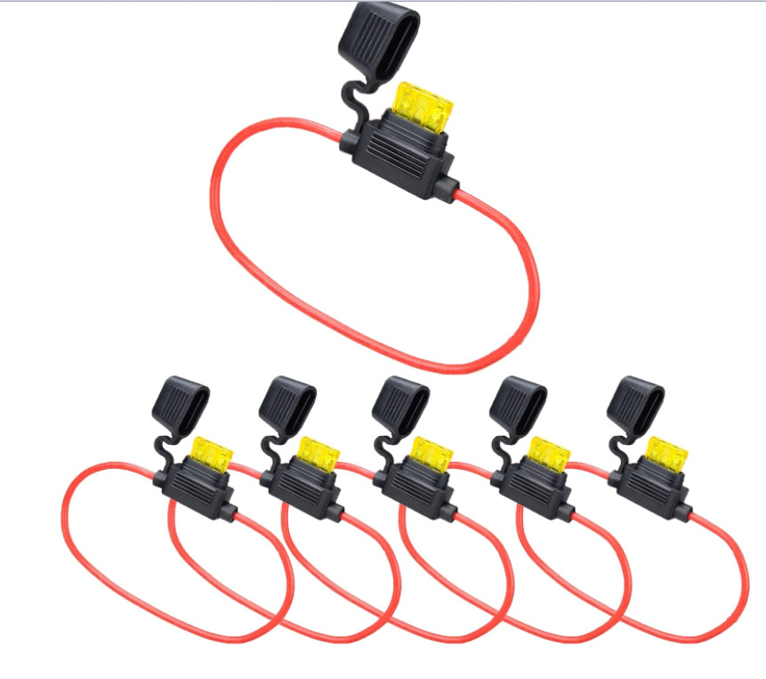 6件装内联保险丝支架套件 14AWG环带ATC/ATO20A标准刀片保险丝