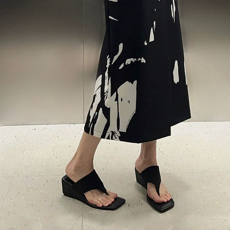 Версия из овчины ~ французские шлепанцы, женские босоножки на танкетке из натуральной кожи, шлепанцы на высокой подошве, босоножки на высоком каблуке на толстом каблуке