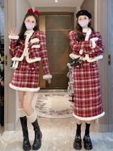 新年战袍时尚气质名媛小香风法式圣诞红色富家千金冬装套装裙子