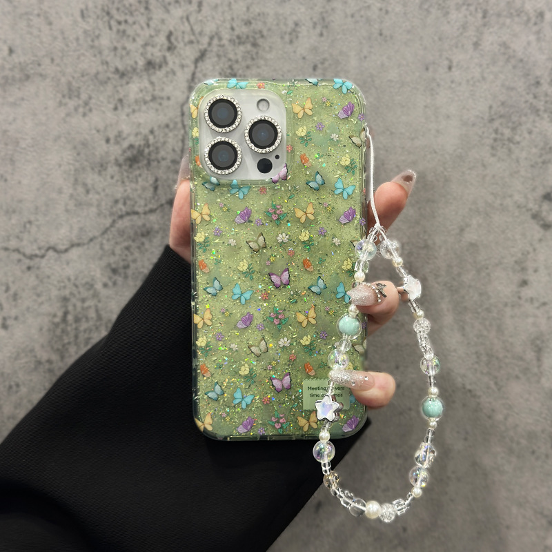 Verano verde brillante mariposa para iphone16ProMax 15 caja del teléfono 13 Apple 14