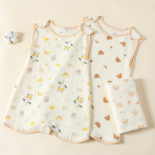 Newborn baby gauze cotton sleeping bag summer light baby vest breathable sweat-absorbent anti-kick sleeveless pajamas wholesale