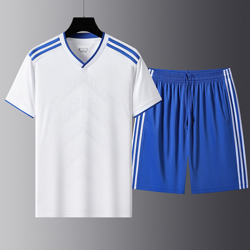 Traje deportivo de mangas cortas de verano grande hombre ropa deportiva casual tres barras ropa de correr rápida secado ropa de entrenamiento de camiseta de cuello V
