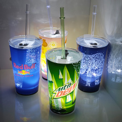 越境LED発光ストローカップ、水に入ると点灯、クリエイティブバープラスチック水センサーカップ卸売カスタムパターン