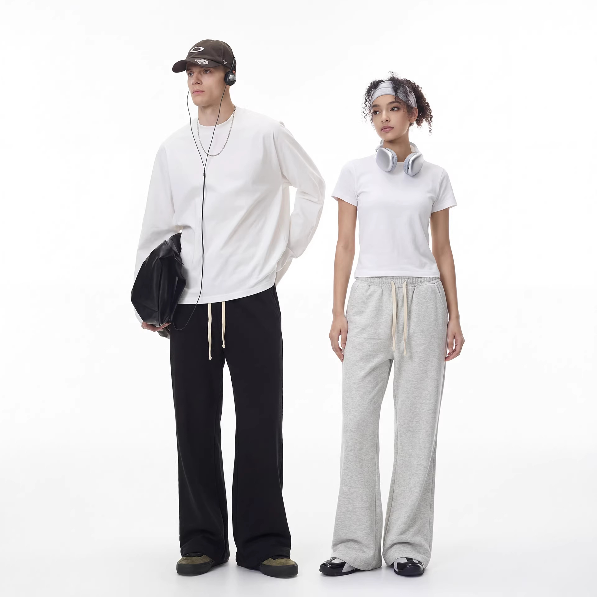 RDT men's | tailoring cotton silver fox machete gray pants loose Joker solid color casual sickle pants men's pants