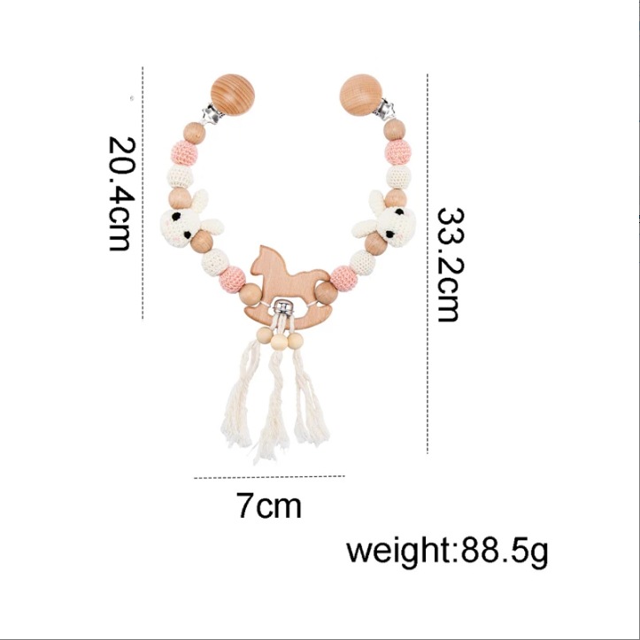 Cadena de cochecito recién nacido bebé adornos de cabecera pulsera animal hecho a mano diy chupete clip cuna cochecito cadena