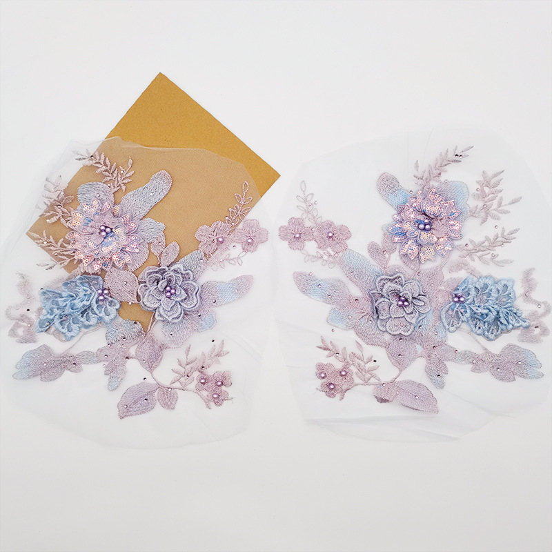 Three-dimensional embroidery Nail bead Hot stamping Embroidery Lace Flower lace clothing Wedding dress patch Patch Sticker manual accessories