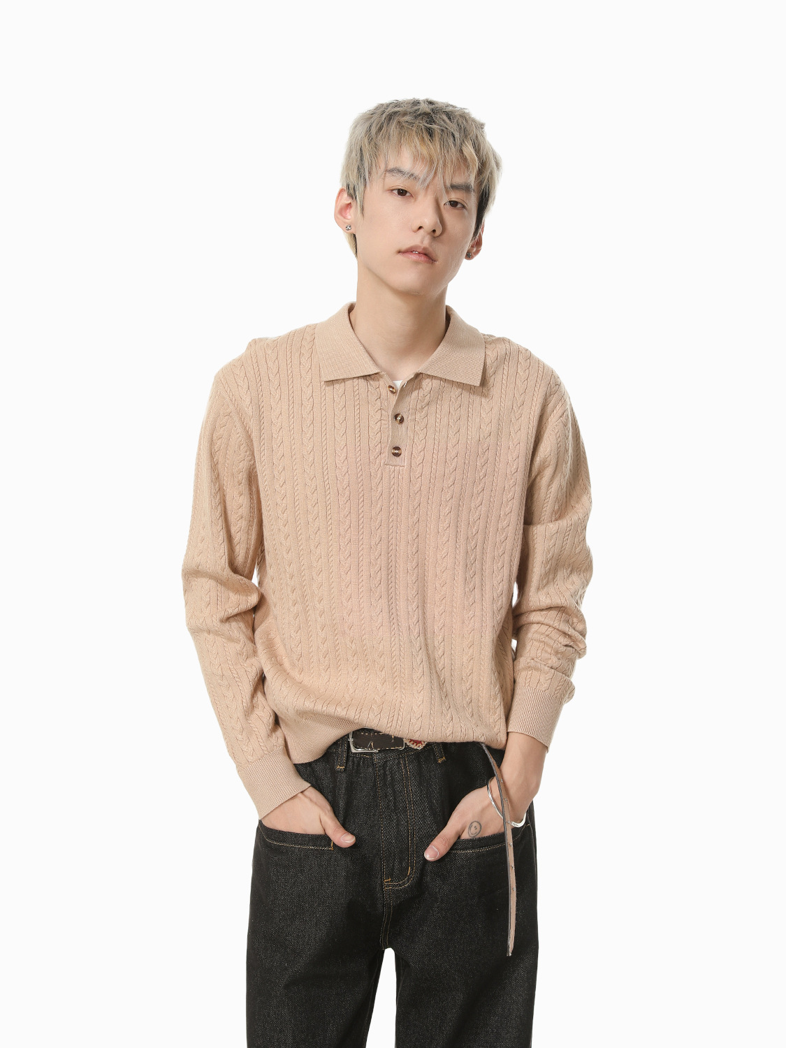 MTLCLOTHES Hombres| Viejo dinero estilo henry cuello sólido patrón retorcido vintage cleanfit hookah