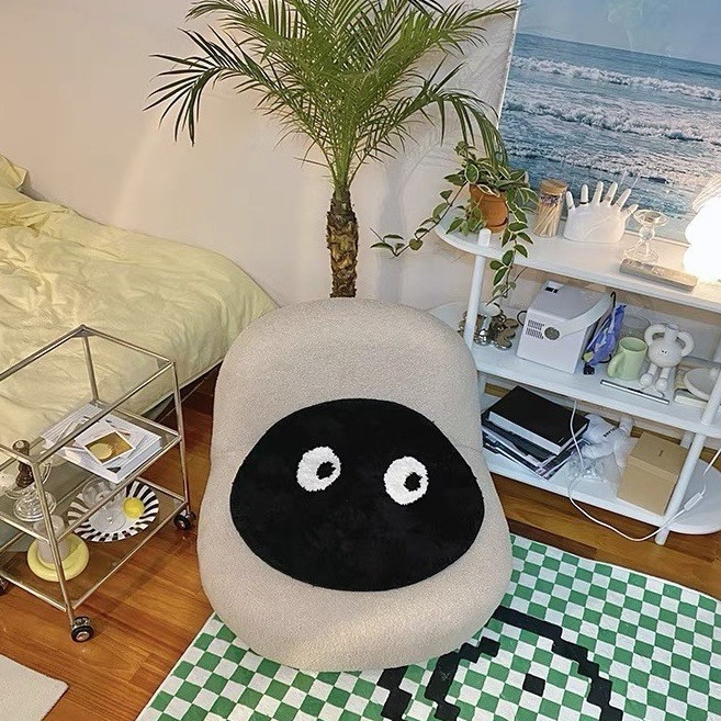 Transfronterizo lindo negro alfombra redonda dormitorio cabecera casa alfombra ins creativo pequeña alfombra de cara negra