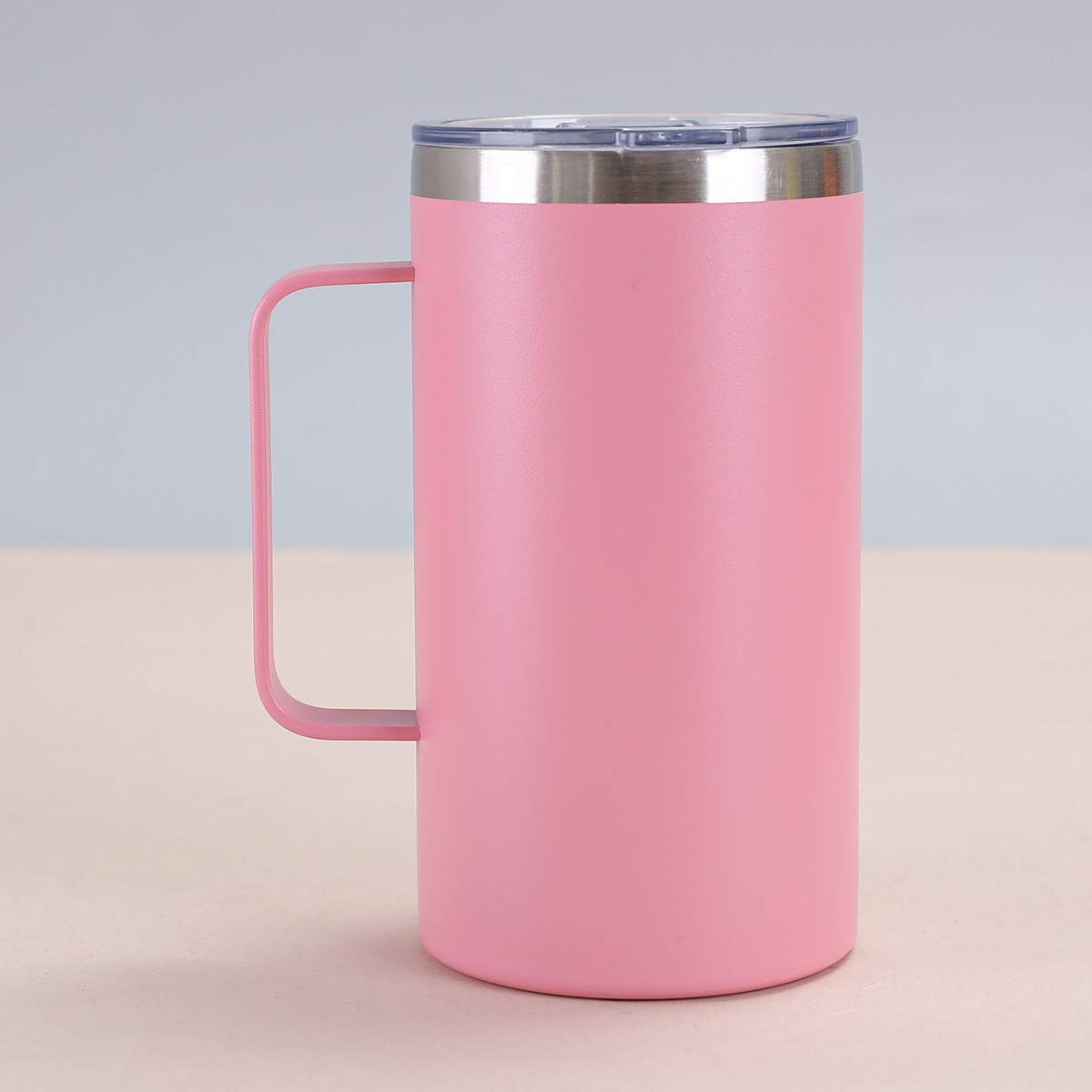 Taza térmica de acero inoxidable para exportación, taza de café pequeña portátil para coche con asa, taza sencilla de 20 oz con acabado pintado con aerosol.