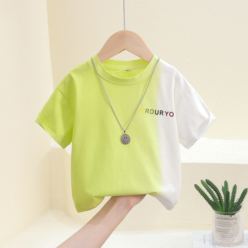 7813 Camiseta de manga corta para niños 2025 nuevo verano fresco y guapo tops de media manga de teñido degradado para niños verano para bebés