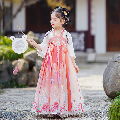 Girls kids Pink Hanfu fairy princess dress Traditional Chinese clothing ancient chinese folk dance costume for baby cheongsam clothing of the girls