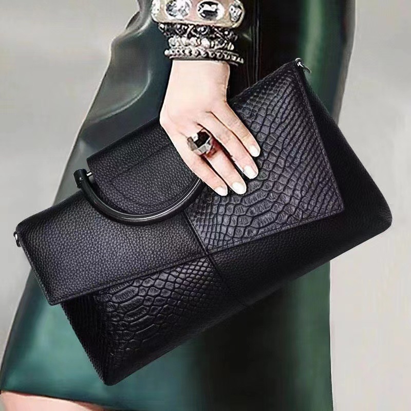Retro Crocodile Embossed Handbag Leather Clutch New Trendy Large Capacity Banquet Bag Fashion Elegant Wallet For Women - Thumbnail 6