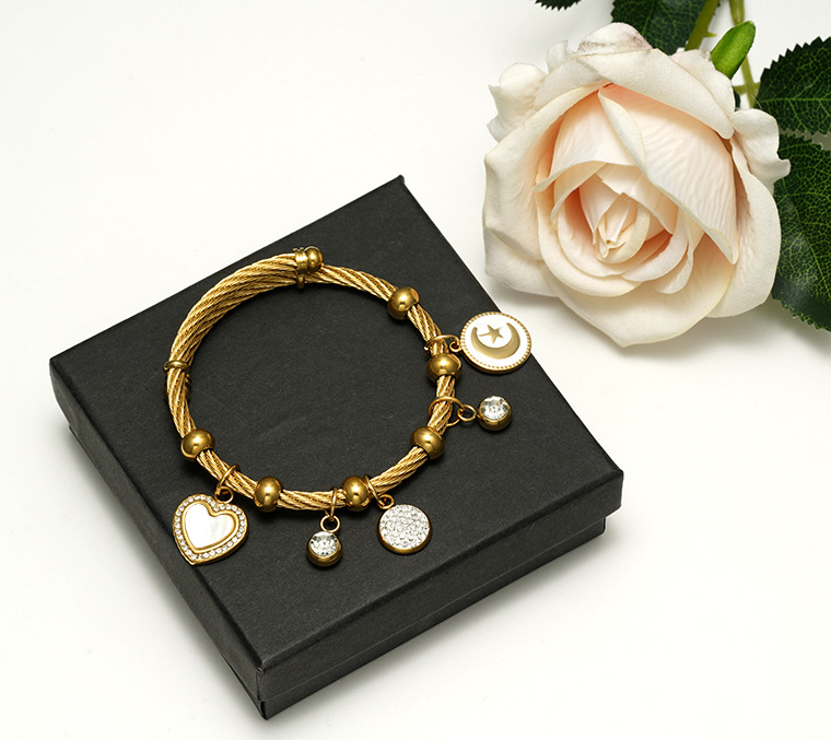 Ethnic Style Geometric Stainless Steel Gold Plated Artificial Gemstones Bangle 1 Piece