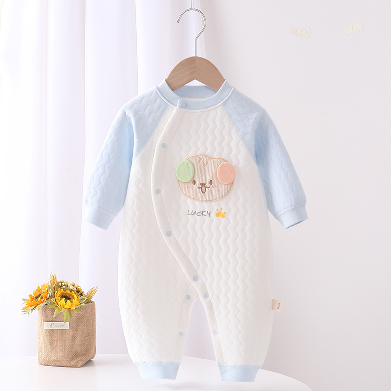 Baby Jumpsuit Newborn Partial Placket Unisex Baby Three-Layer Warm Romper 0-2 Years Old Seamless Long-Sleeve