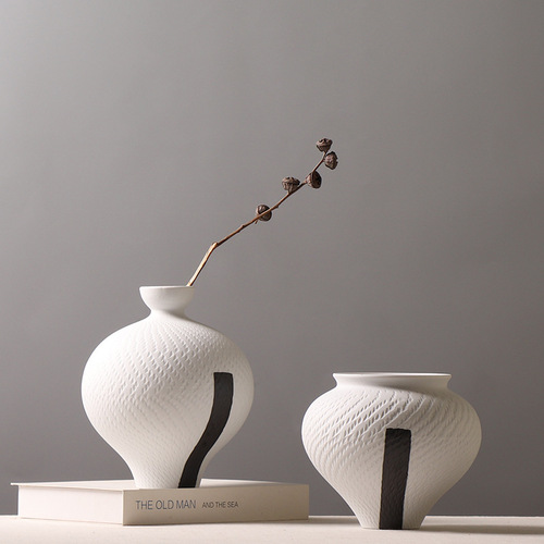 Modern Minimalist Ceramic Vase Ink Splash Cutting Pattern Creative Decorative Sample Room Hotel Antique Display Shelf Ornament